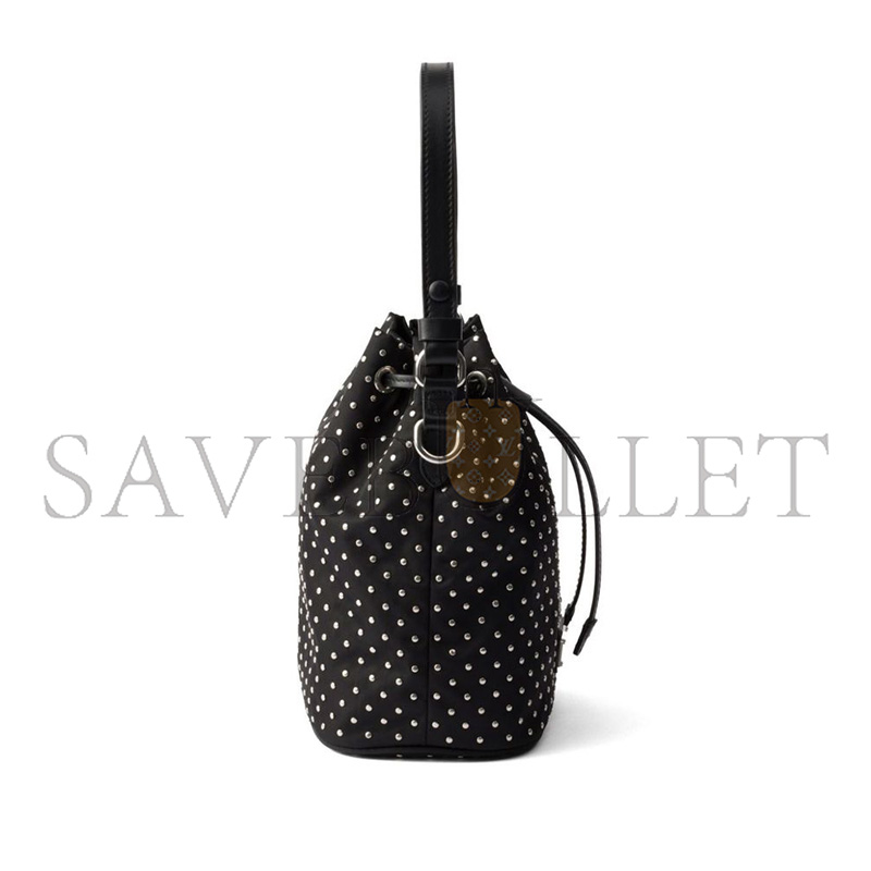 PRADA BLACK RE-NYLON MINI-BAG WITH STUDS 1NE067 (19.5*15.5*10cm)